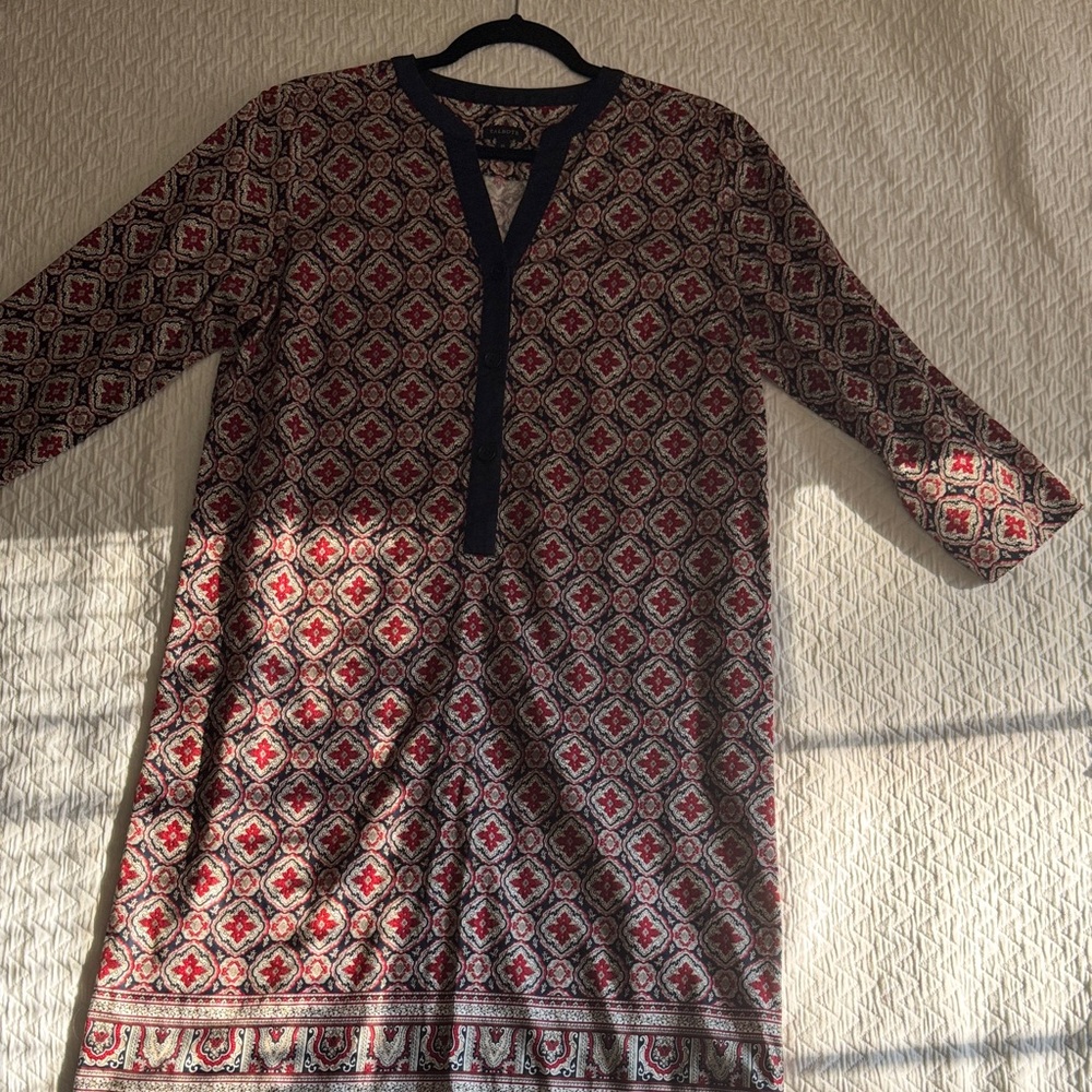 Talbots Navy and Red Patterned Dress